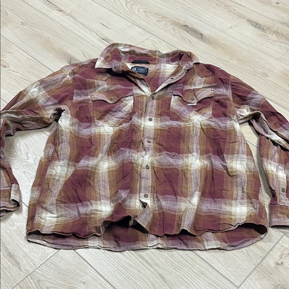 Carhartt Men's Casual Button Down Shirt - burgundy and Tan Plaid